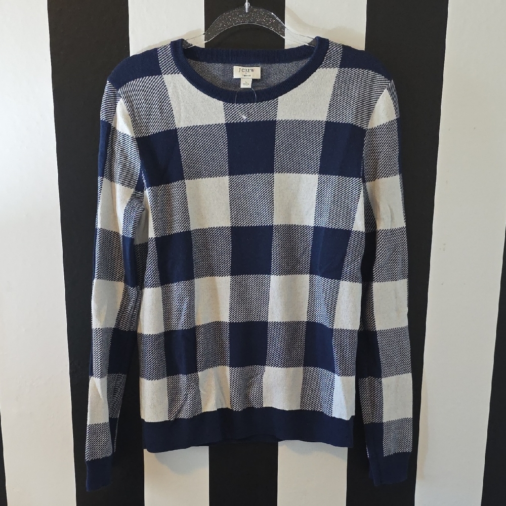 J. Crew Navy and Cream Checkered Sweater